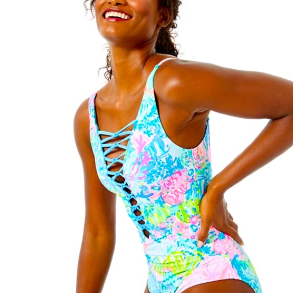 Lilly Pulitzer Isle Lattice One Piece- Fished my Wish